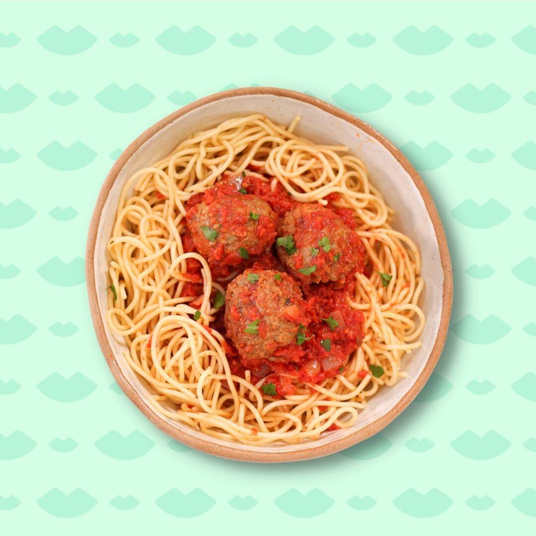 Spaghettis et boulettes de boeuf, sauce à l’italienne